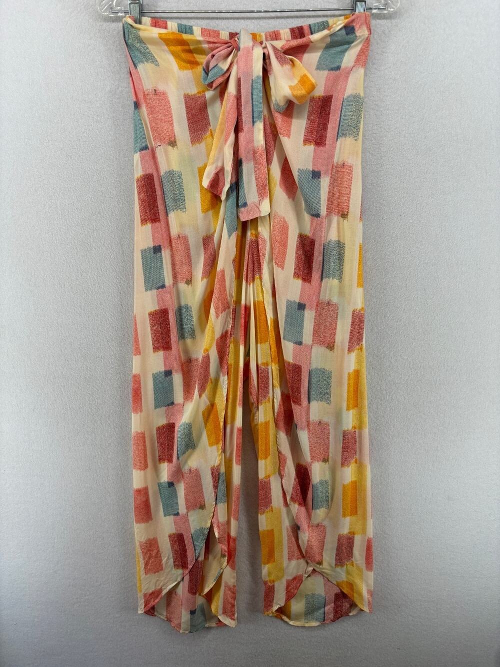 LILKA Pants M Viscose Front Split Tie Wrap Watercolor Pastel Summer Pink NEW